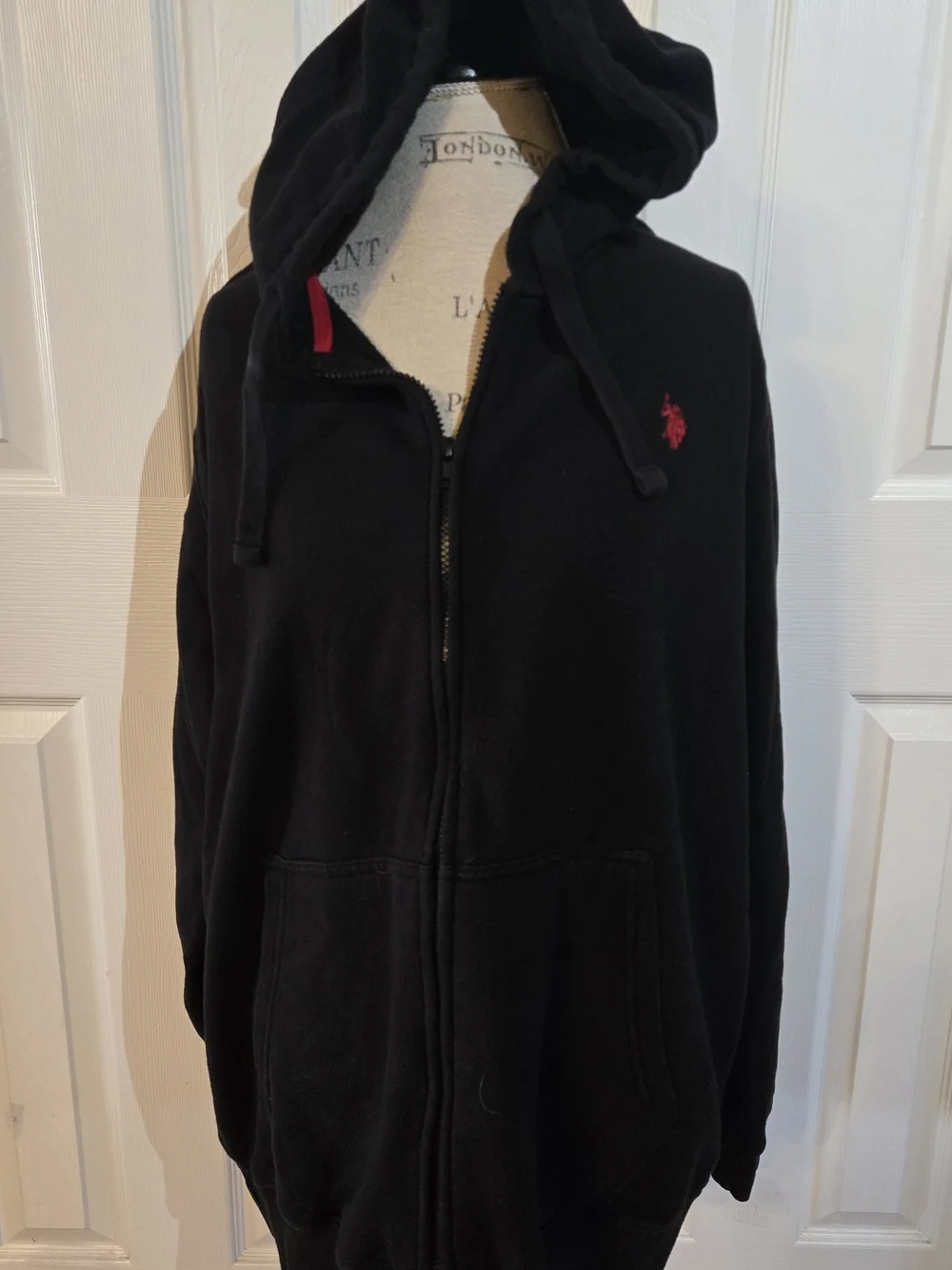 U.S. Polo Assn. Black Hooded Zip Sweatshirt with Red Pony Logo